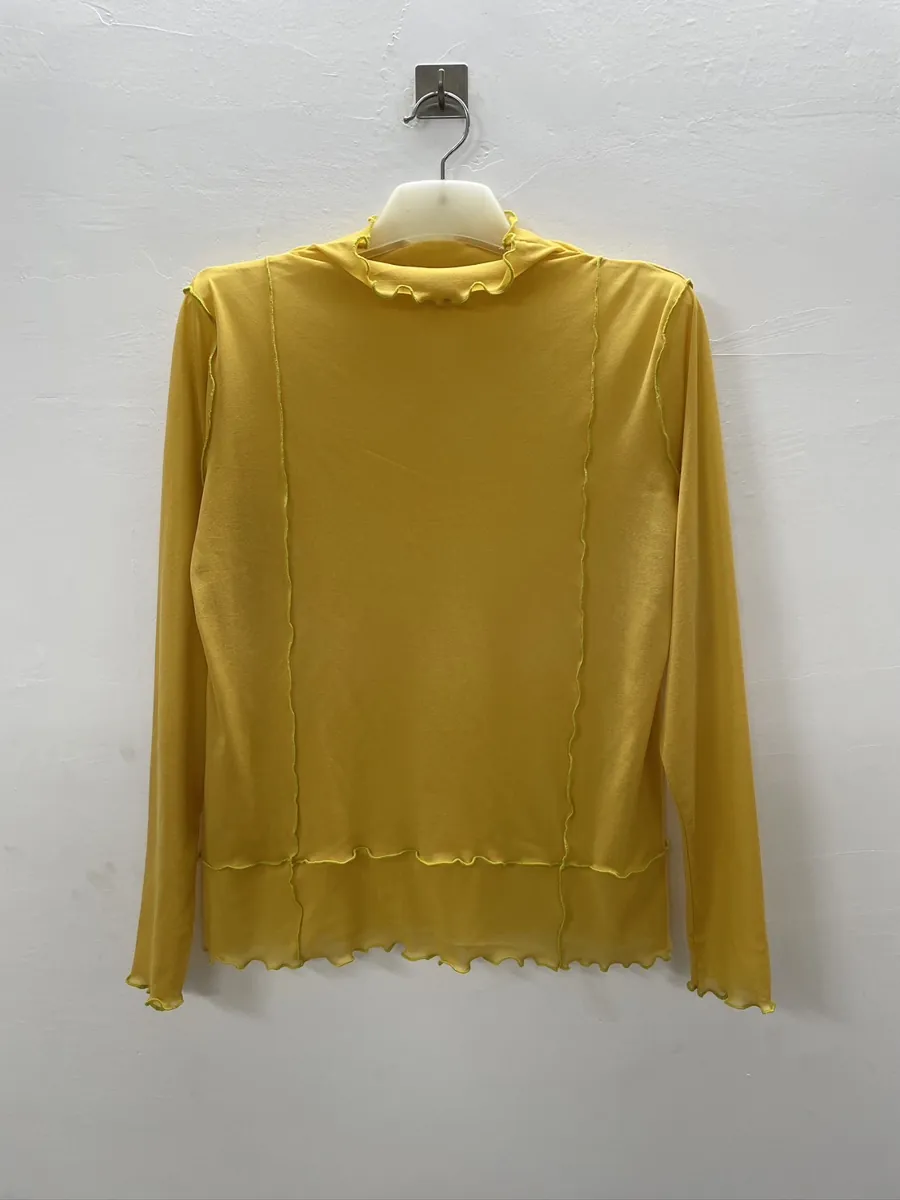 Mesh frill-collar long-sleeve top