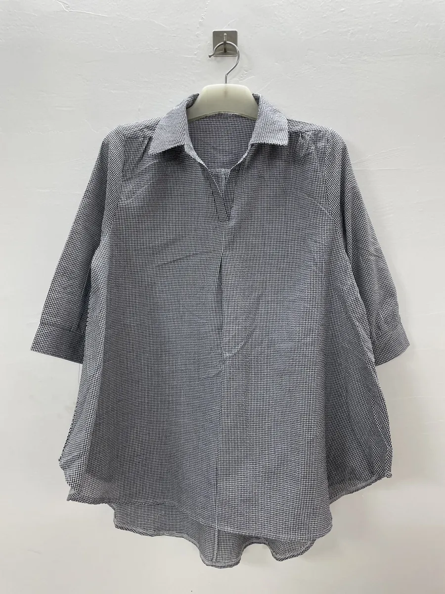 High-neck check long top